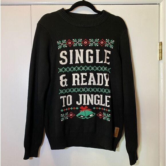 TIPSY ELVES Single and Ready to Mingle Christmas Sweater Black Size Medium - Picture 1 of 6